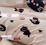  Bộ Chăn Ga Cotton Linen Kids / Cho Bé - Cute Cat Hồng 