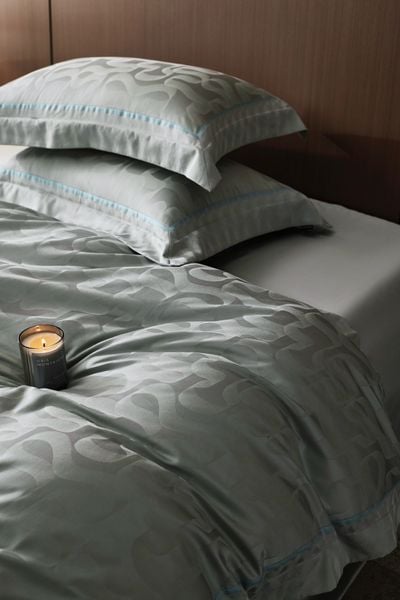  Set Chăn Ga Tencel 120s Markcross Dệt Vân Chìm - Màu Xanh Ghi 