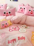  Bộ Chăn Ga Cotton Linen Kids - Bé Cute Hồng 