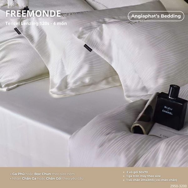  Set Chăn Ga Tencel 120s Freemonce Dệt Vân Chìm - Màu 11 