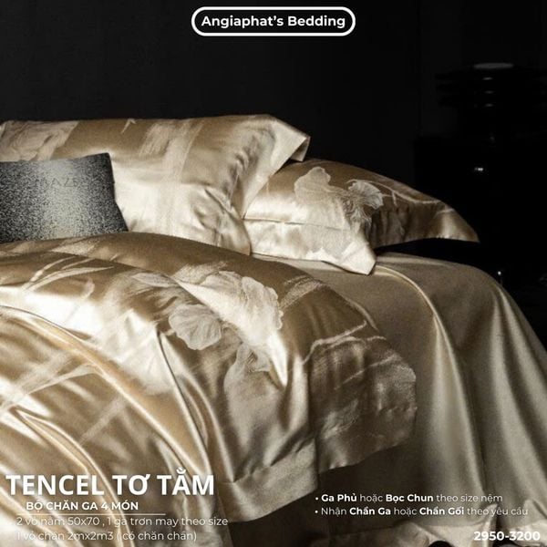  Set Chăn Ga Tencel Tơ Tằm COLOGNE - Vàng Gold 