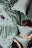  Bộ Chăn Ga Tencel 80S Freemonde Phối Xanh - Rêu 