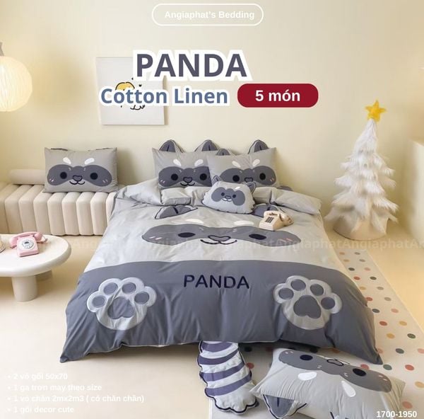  Bộ Chăn Ga Cotton Linen Kids / Cho Bé - Panda 