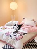  Bộ Chăn Ga Cotton Linen Kids - Kuromi 3 HỒNG 