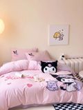  Bộ Chăn Ga Cotton Linen Kids - Kuromi 2 HỒNG 