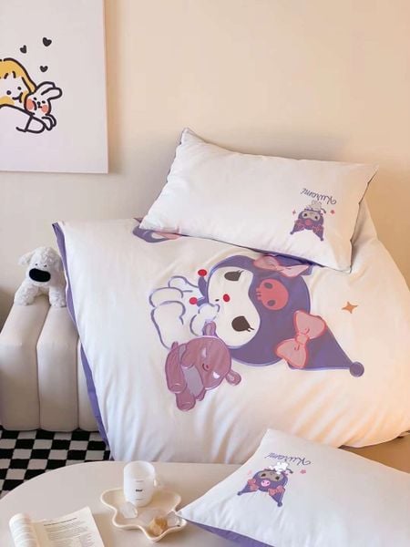  Bộ Chăn Ga Cotton Linen Kids - Kuromi 1 TÍM 