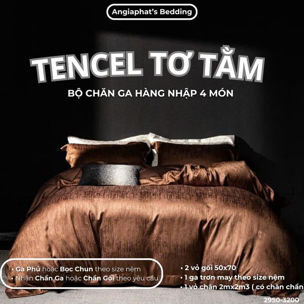  Set Chăn Ga Tencel Tơ Tằm COLOGNE - Nâu Cam 