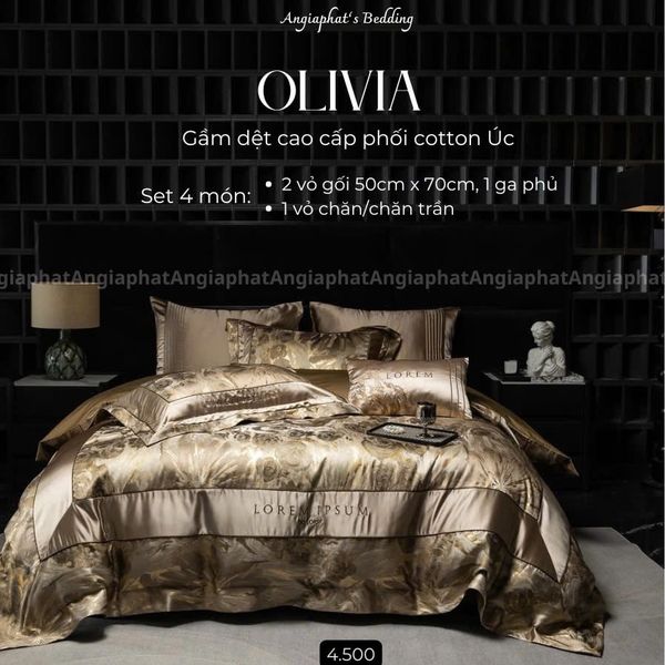  Set Chăn Ga Luxury - Gấm Siêu Mịn - Hoa Vàng Gold 