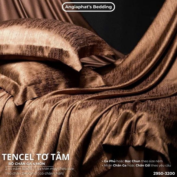  Set Chăn Ga Tencel Tơ Tằm COLOGNE - Nâu Cam 