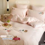  Bộ Chăn Ga Cotton Linen Kids / Cho Bé - Gấu Thỏ Hồng 