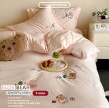  Bộ Chăn Ga Cotton Linen Kids / Cho Bé - Gấu Thỏ Hồng 