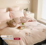  Bộ Chăn Ga Cotton Linen Kids / Cho Bé - Gấu Thỏ Hồng 