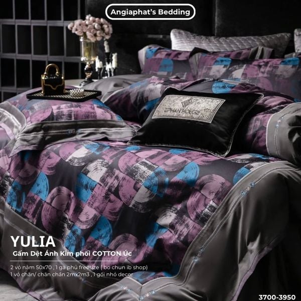  Set Chăn Ga Luxury - Gấm Siêu Mịn - YULIA TÍM 