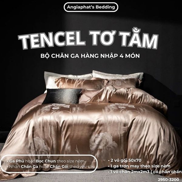  Set Chăn Ga Tencel Tơ Tằm COLOGNE - Nâu Kem 