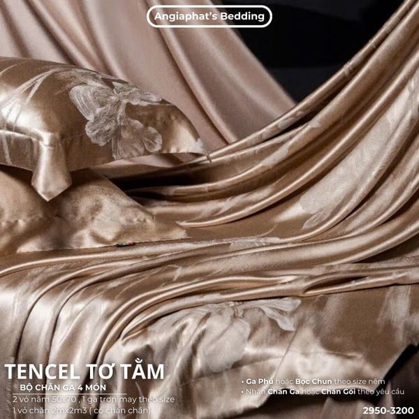  Set Chăn Ga Tencel Tơ Tằm COLOGNE - Nâu Kem 