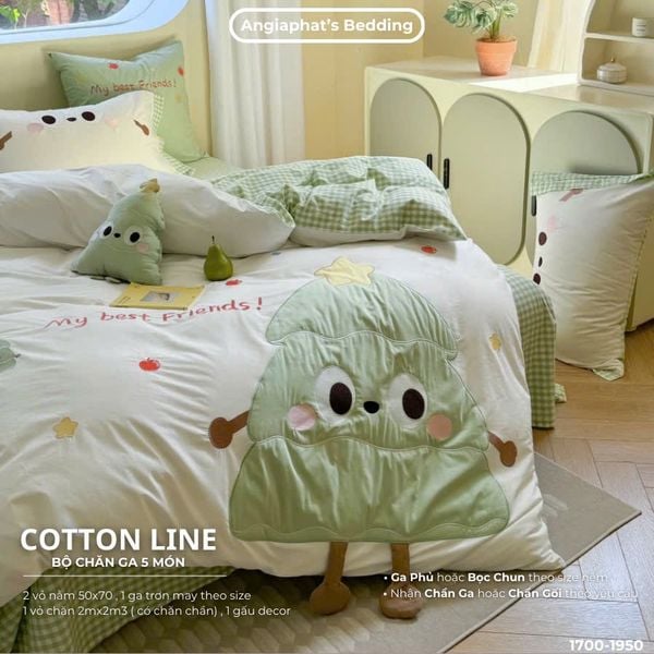  Bộ Chăn Ga Cotton Linen Kids / Cho Bé - Cây Thông Xanh 