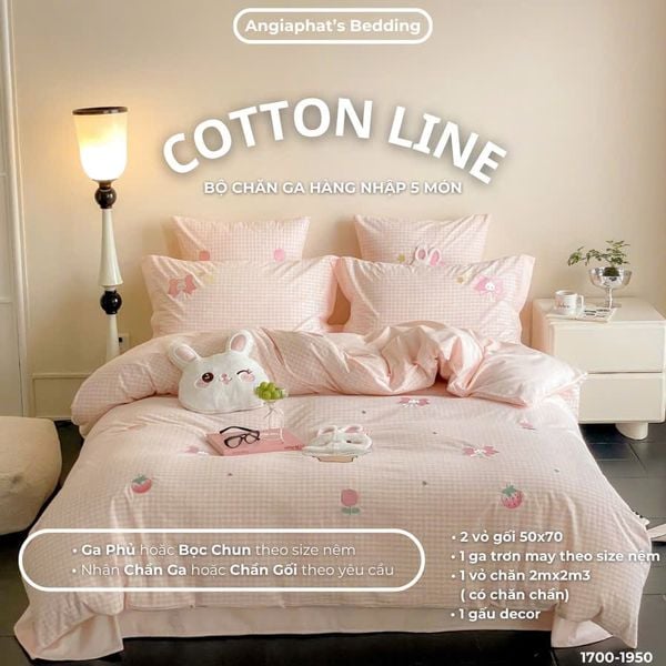  Bộ Chăn Ga Cotton Linen Kids / Cho Bé - Thỏ Caro 