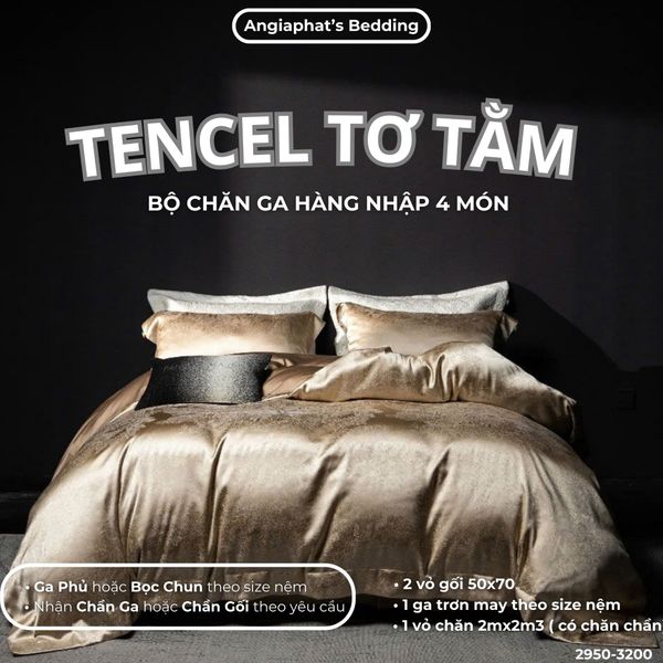  Set Chăn Ga Tencel Tơ Tằm COLOGNE - Vàng Đồng 