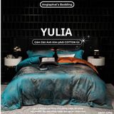  Set Chăn Ga Luxury - Gấm Siêu Mịn - YULIA XANH CAM 