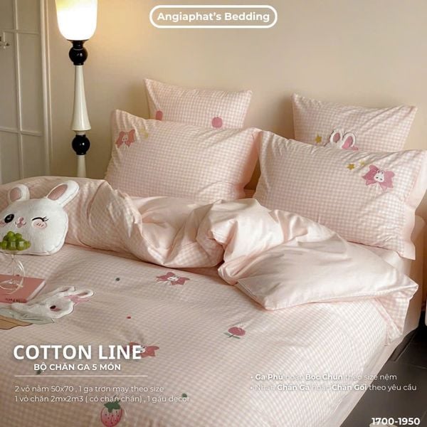  Bộ Chăn Ga Cotton Linen Kids / Cho Bé - Thỏ Caro 