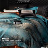  Set Chăn Ga Luxury - Gấm Siêu Mịn - YULIA XANH CAM 