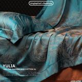  Set Chăn Ga Luxury - Gấm Siêu Mịn - YULIA XANH CAM 