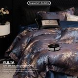  Set Chăn Ga Luxury - Gấm Siêu Mịn - YULIA TÍM GHI 
