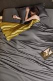  Bộ Chăn Ga Tencel 80S Freemonde Phối Ghi - Vàng 