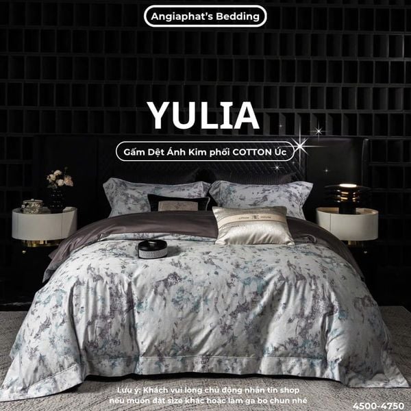  Set Chăn Ga Luxury - Gấm Siêu Mịn - YULIA GHI 