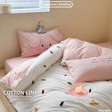  Bộ Chăn Ga Cotton Linen Kids / Cho Bé - Heo Hồng 