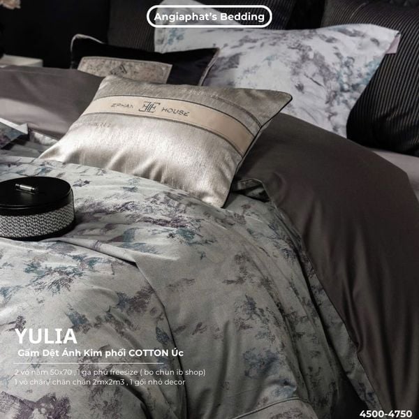  Set Chăn Ga Luxury - Gấm Siêu Mịn - YULIA GHI 