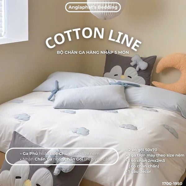  Bộ Chăn Ga Cotton Linen Kids / Cho Bé - Cánh cụt 