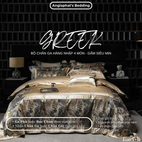  Set Chăn Ga Luxury - Gấm Siêu Mịn - Lá Vàng 