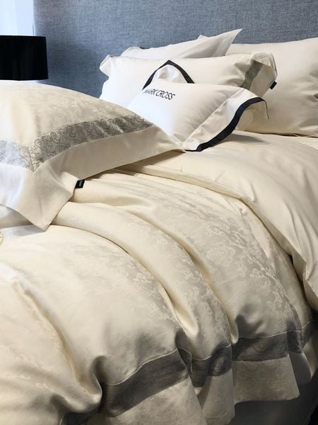 Set Chăn Ga Tencel 120s Markcross Dệt Vân Chìm - Màu Trắng Kem 