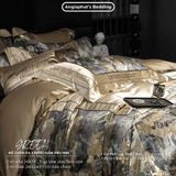  Set Chăn Ga Luxury - Gấm Siêu Mịn - Lá Vàng 