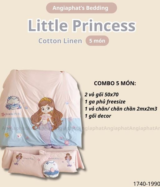  Bộ Chăn Ga Cotton Linen Kids - Tiên Cá 