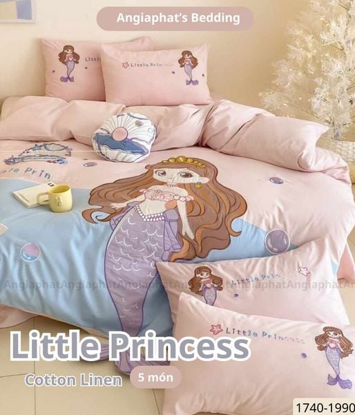  Bộ Chăn Ga Cotton Linen Kids - Tiên Cá 