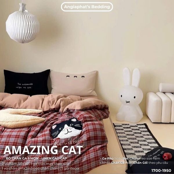  Bộ Chăn Ga Cotton Linen Kids / Cho Bé - Mèo Lười 