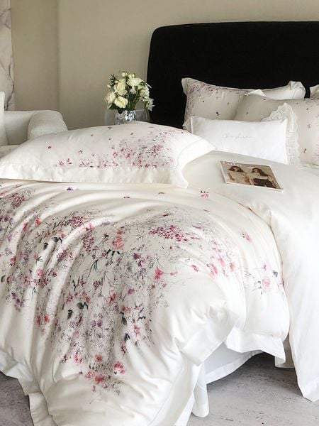  Bộ Chăn Ga Tencel Pima 100s Chingshuan - Hoa Trắng 