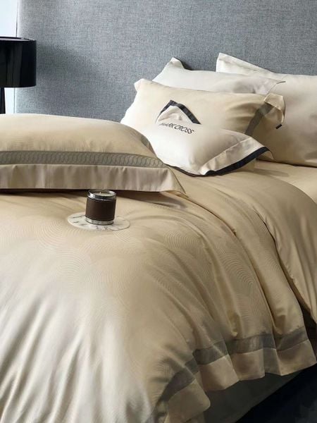  Set Chăn Ga Tencel 120s Markcross Dệt Vân Chìm  - Màu Kem Be 
