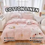  Bộ Chăn Ga Cotton Linen Kids / Cho Bé - Thỏ  Hồng Cam 