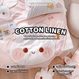  Bộ Chăn Ga Cotton Linen Kids / Cho Bé - Thỏ  Hồng Cam 