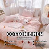  Bộ Chăn Ga Cotton Linen Kids / Cho Bé - Thỏ  Hồng Cam 