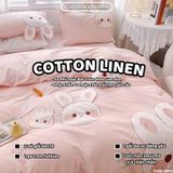  Bộ Chăn Ga Cotton Linen Kids / Cho Bé - Thỏ  Hồng Cam 