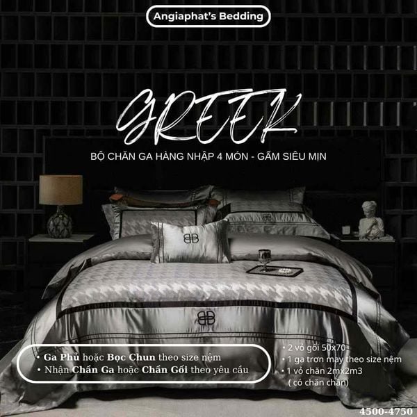  Set Chăn Ga Luxury - Gấm Siêu Mịn - B GHI 
