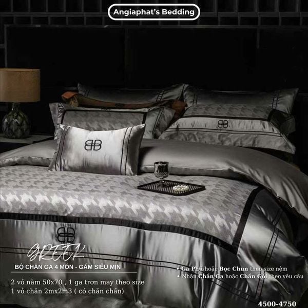  Set Chăn Ga Luxury - Gấm Siêu Mịn - B GHI 