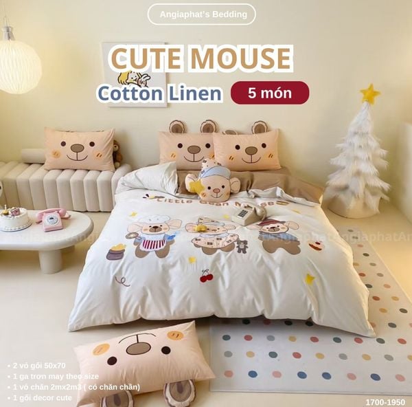  Bộ Chăn Ga Cotton Linen Kids / Cho Bé - Cute Mouse 