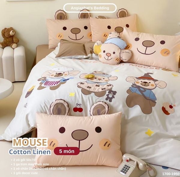  Bộ Chăn Ga Cotton Linen Kids / Cho Bé - Cute Mouse 