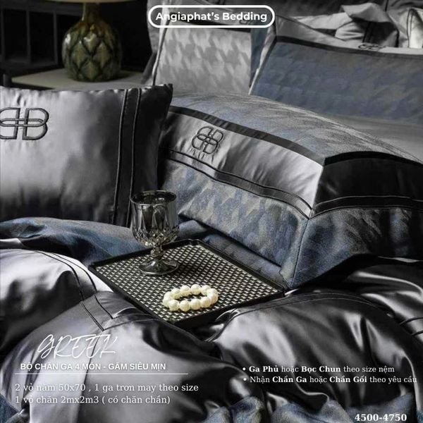  Set Chăn Ga Luxury - Gấm Siêu Mịn - B XANH 