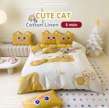  Bộ Chăn Ga Cotton Linen Kids / Cho Bé - Cute Cat 